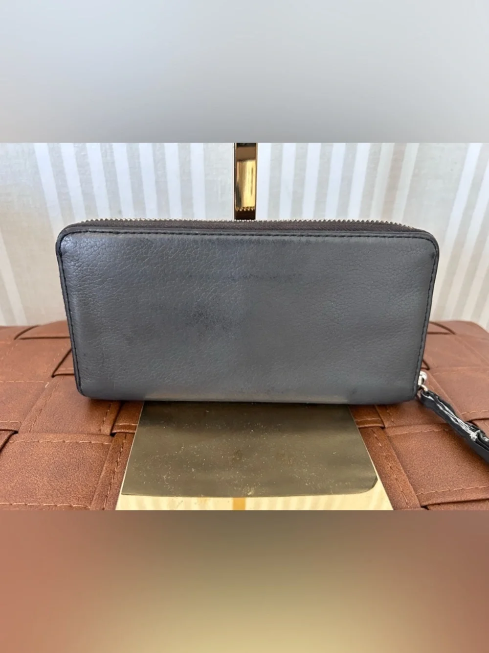 MARC JACOBS Empire City Dark Grey Leather Continental Zip Around Wallet